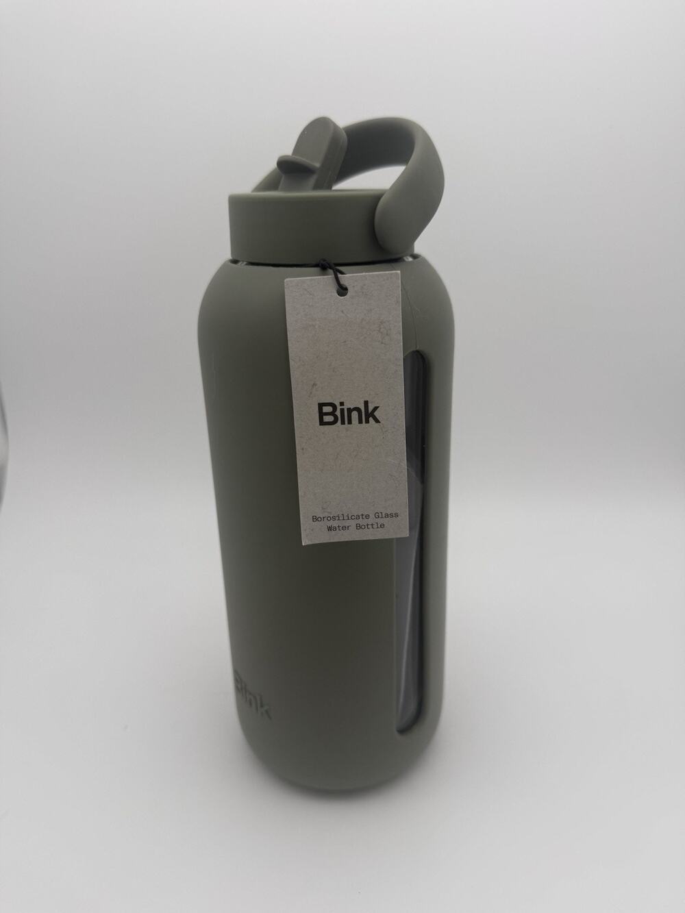 Bink 36 oz Big Water Bottle Flip Cap Lid w/straw Camo Green Borosilicate Glass